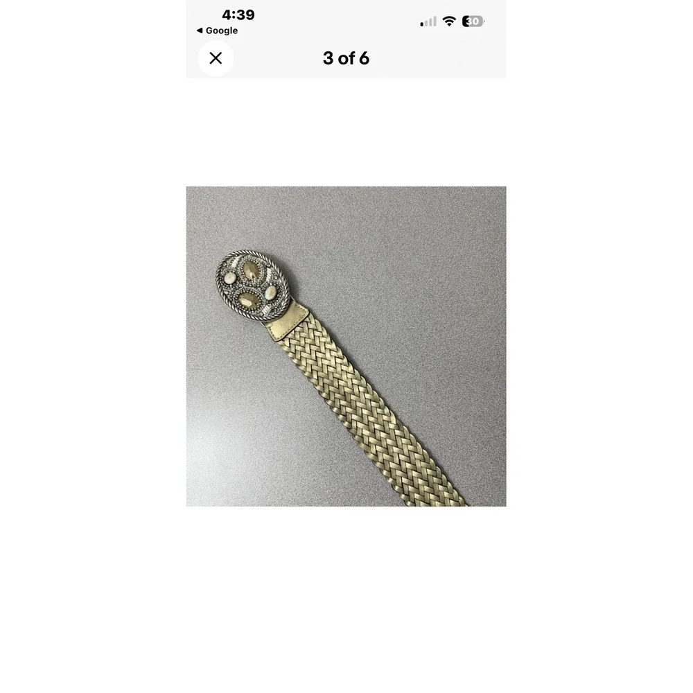 Chicos Woven‎ Leather Braided Belt Ornate Embellished Buckle Women's Accessory